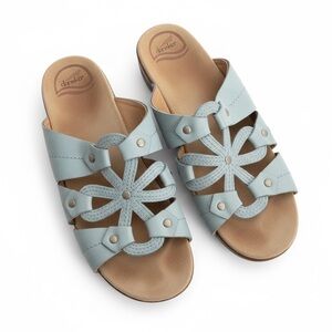 Dansko Leather Floral Cutout Slide Sandals Blue Comfort Clogs EU 41 (US 19-10.5)